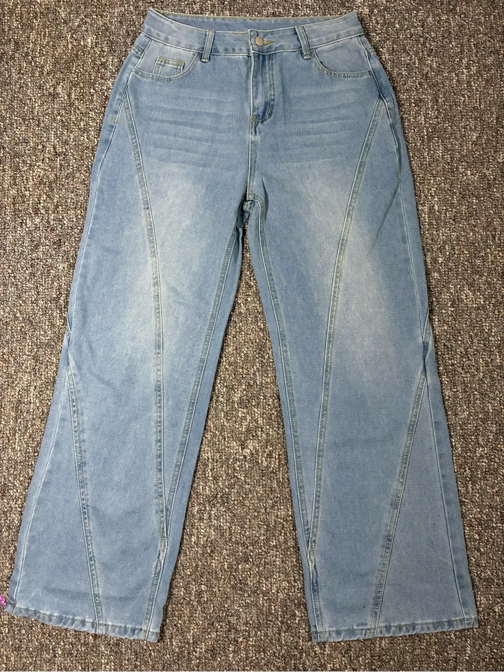 Men's Straight Light Blue Jeans - Classic Panel Seam Design